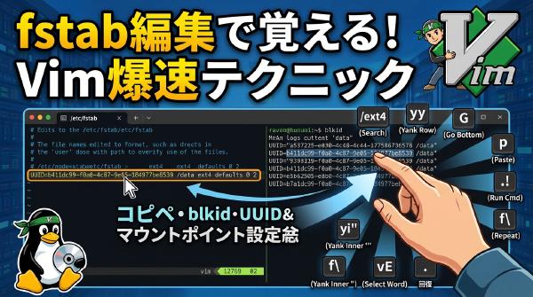 Vim 実践練習｜fstab 編集編